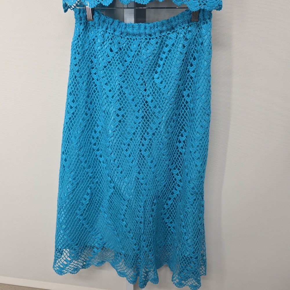 Vintage Amanda & Amanda Crochet Knit Matching‎ Set Top Skirt Blue Size Medium - Picture 5 of 10